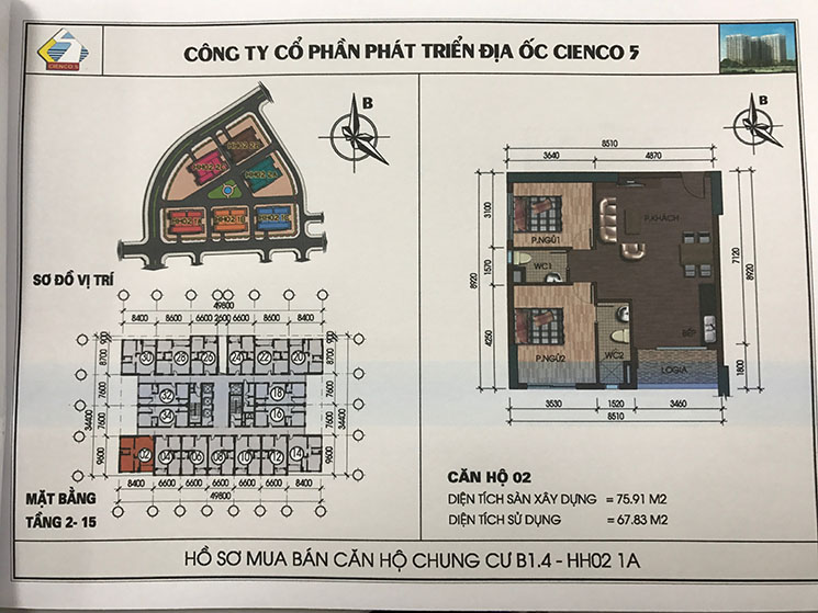 Thiết kế căn hộ 02 chung cư B1.4 HH02 Thanh Hà