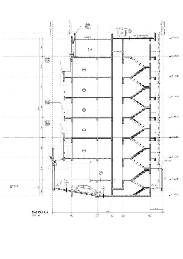 thiết kế nhà 6 tầng liền kề V5 V6 Văn Phú - Nhà phố thương mại The Victoria
