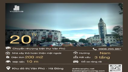 Chính chủ bán biệt thự Văn Phú diện tích 200 m2 hướng Nam đường 12m giá tốt